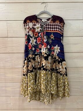Umgee Dress Medium Midi High-low Boho Floral Tiered Sleeveless Cottagecore